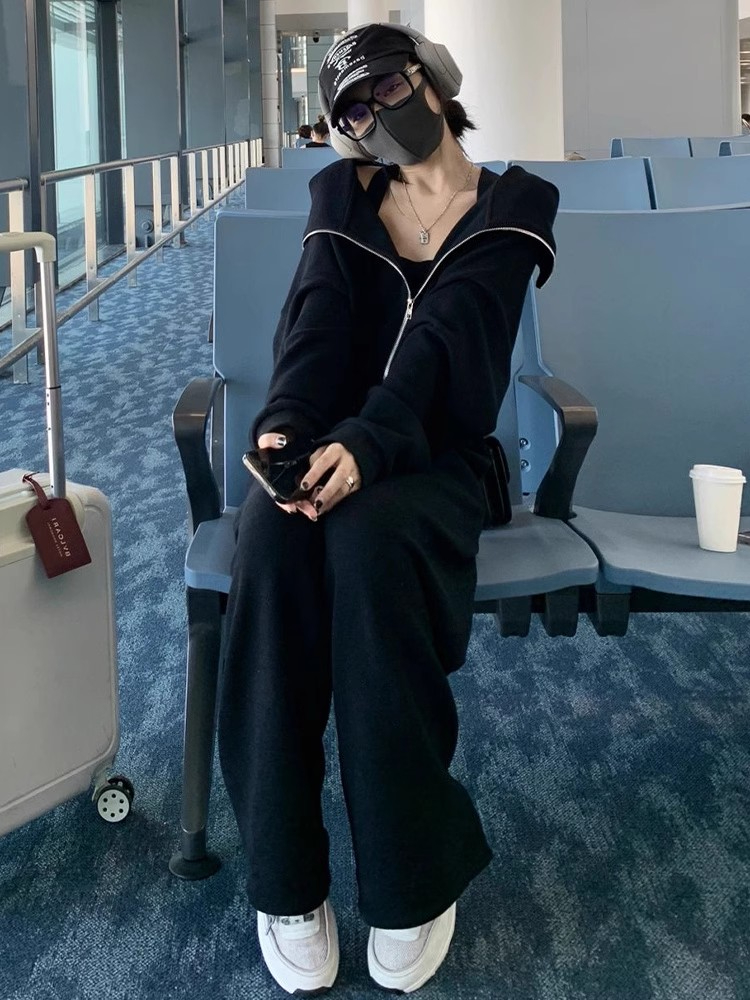 韓系高級感顯瘦休閒運動服套裝女秋季連帽衛衣褲子學生洋氣兩件套