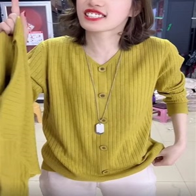 今年流行流蘇條紋圓領套頭毛衣女秋裝長袖修身短款針織衫時髦上衣