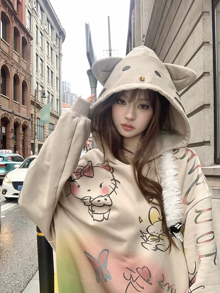 美式小眾趣味設計感重工印花慵懶感百搭連帽衛衣