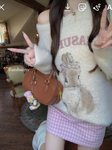 Baishui women's soft and great rua!! Long-sleeved sweater early autumn thickened round neck printed lazy style top