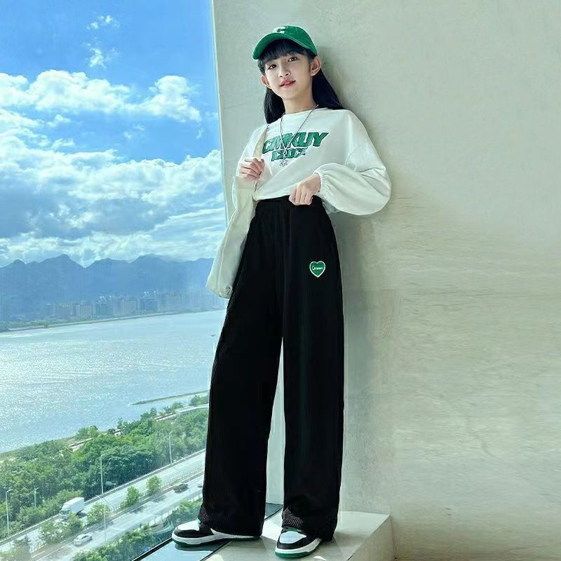 2023女童褲子春秋新款闊腿褲中大童休閒褲春秋款寬鬆顯瘦直筒褲