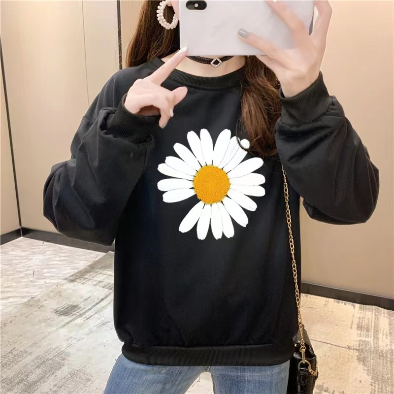2023新款秋冬寬鬆大碼班服加絨加厚印花圓領女衛衣長袖
