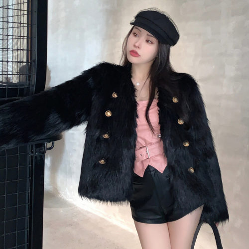 Actual shot of chaebol daughter 2023 winter new Korean style imitation fox fur young fur coat for women