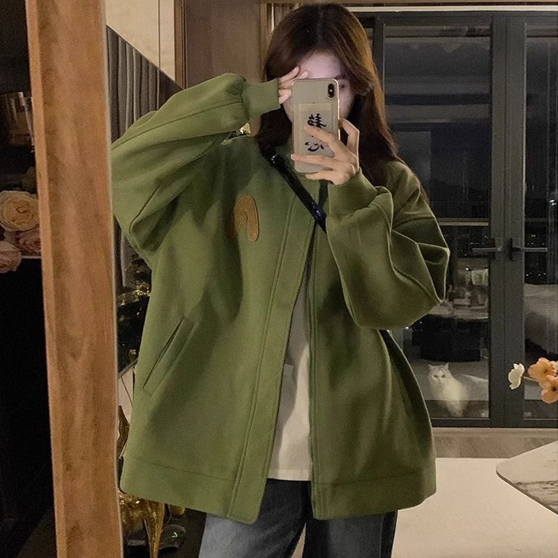 This year's popular high-end American retro green small niche jacket women's autumn and winter 2023 new style