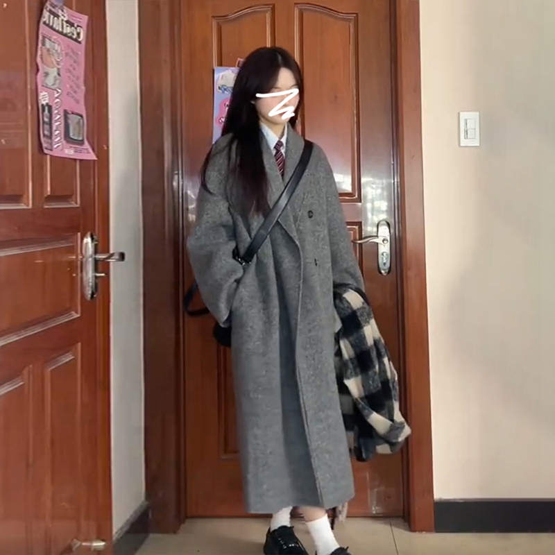 韓系高級感呢子大衣2023新款小個子赫本風外套女秋冬季毛呢中長款
