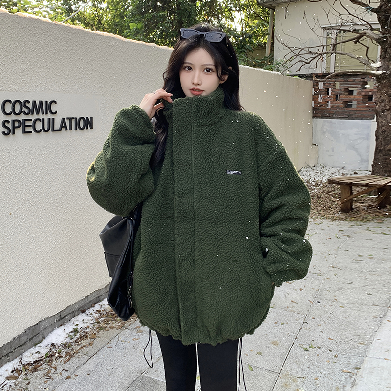 實拍~兩面穿棉衣女韓版大碼羊羔毛棉襖2023新款學生甜美森系棉服