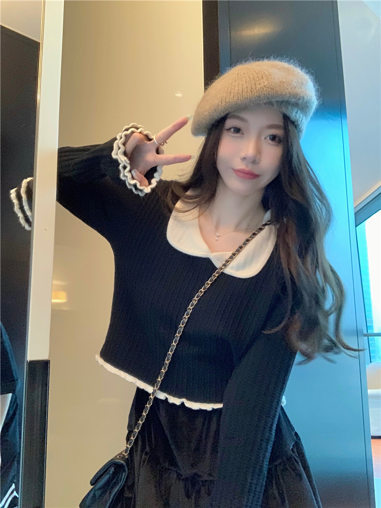 實拍~溫柔氣質短款針織衫女新款上衣設計感小眾薄款毛衣