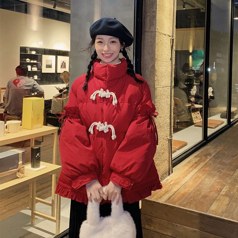 實拍小個子日系學生棉服女盤扣寬鬆短款韓版棉衣甜美羽絨服棉服