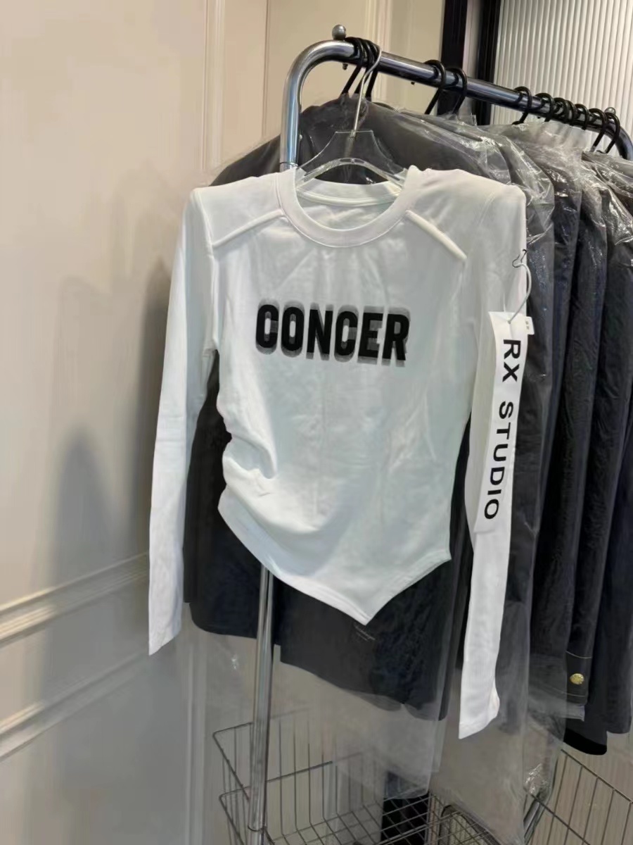 2023 Thickened Brushed Warm Bottoming Shirt Women's Pleated Slim Slim Printed Letters Korean Fashion Versatile T-Shirt
