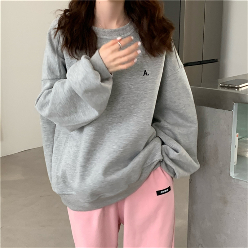 加絨加厚  秋冬網紅無帽衛衣女寬鬆韓版新款百搭學生上衣服潮