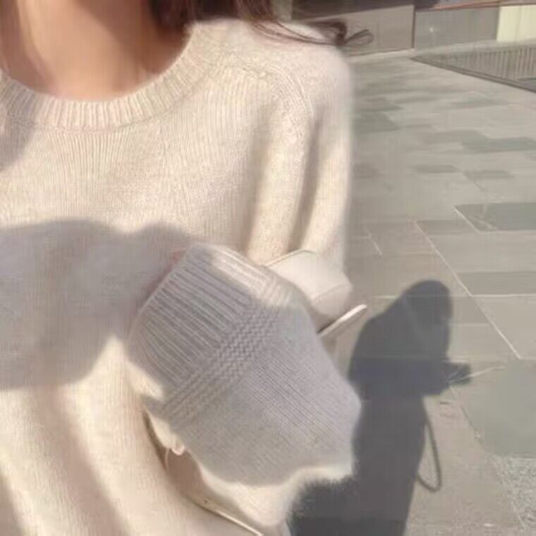 溫柔軟糯浣熊絨混紡圓領針織衫女秋季內搭打底衫毛衣寬鬆慵懶上衣