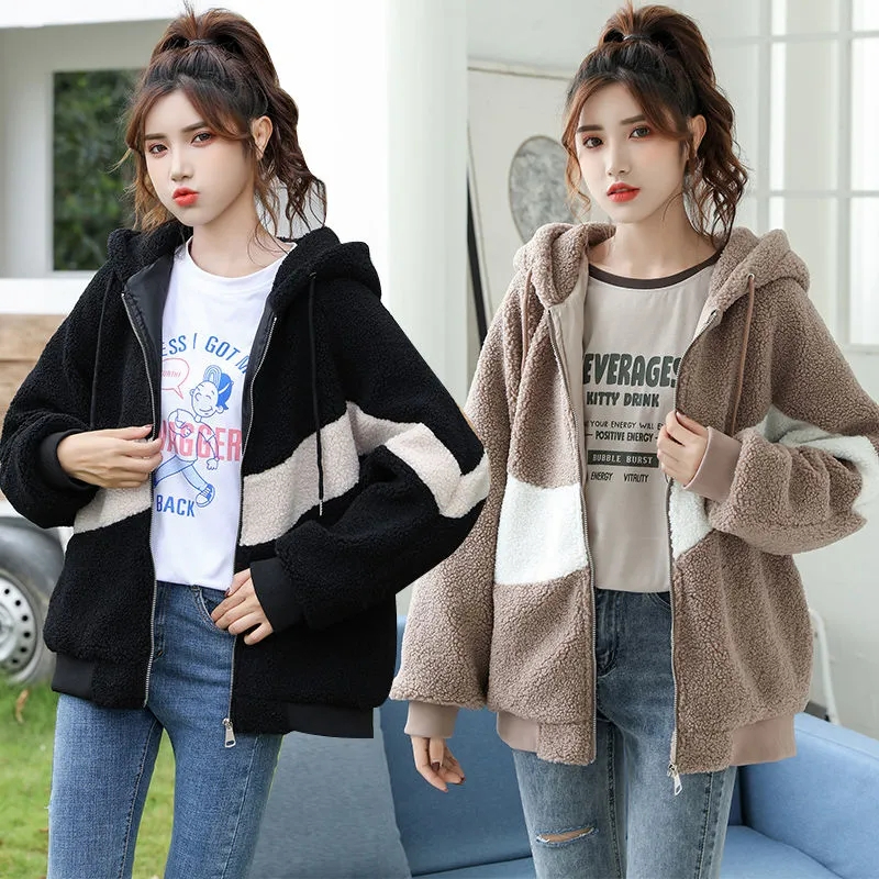 羊羔毛外套女秋冬新款學生寬鬆韓版加絨加厚休閒棉服女ins潮