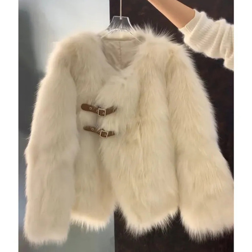 Quality inspector picture imitation fox fur coat for women 2023 autumn and winter design and temperament lady leather button fur top