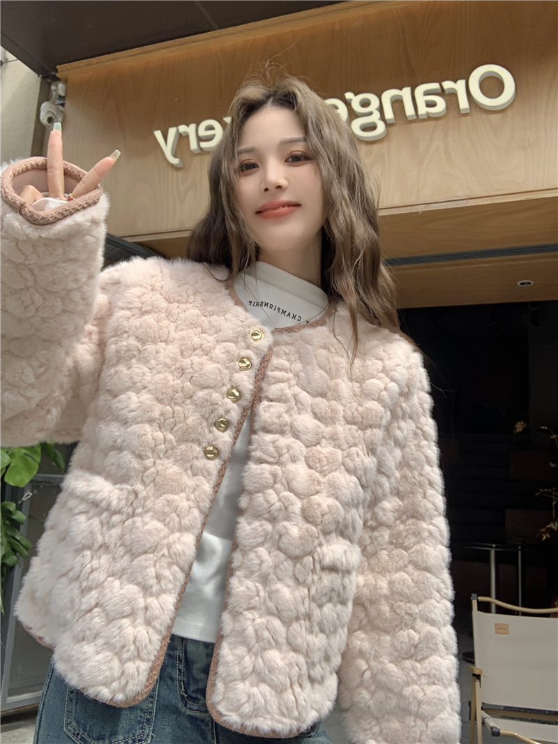 秋冬新款韓版洋氣毛絨外套皮毛一體上衣半高領打底衫女  實拍