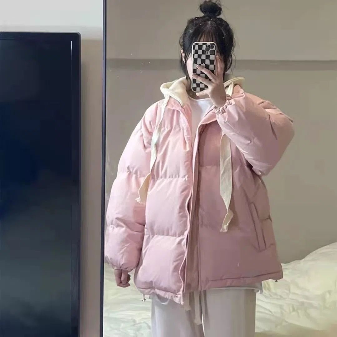 棉服#假兩件棉服外套女2023冬季新款寬鬆棉襖麵包服韓版慵懶風ins