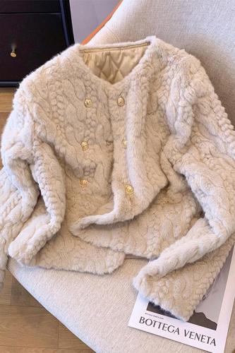 Xiaoxiangfeng Twist Faux Fur Short Jacket Women's Winter High-Quality Temperament Plush Cardigan Versatile Loose Top