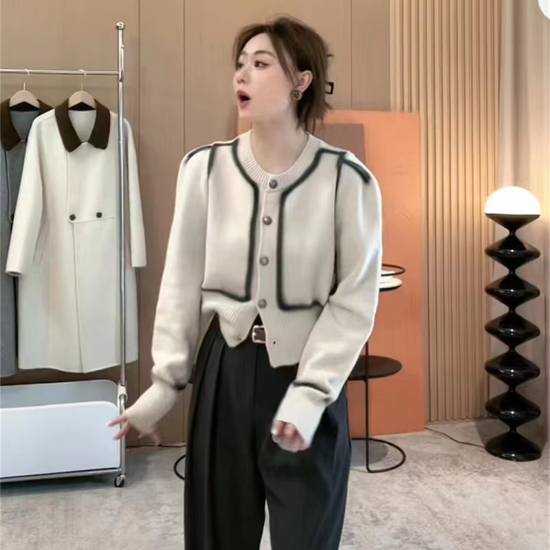 European autumn and winter new design spray-dyed round neck sweater versatile long-sleeved single-breasted knitted cardigan slimming top