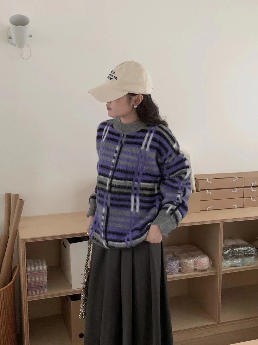品質版   綿羊絨拉毛 衣長68胸圍58   2023秋冬條紋套頭上衣