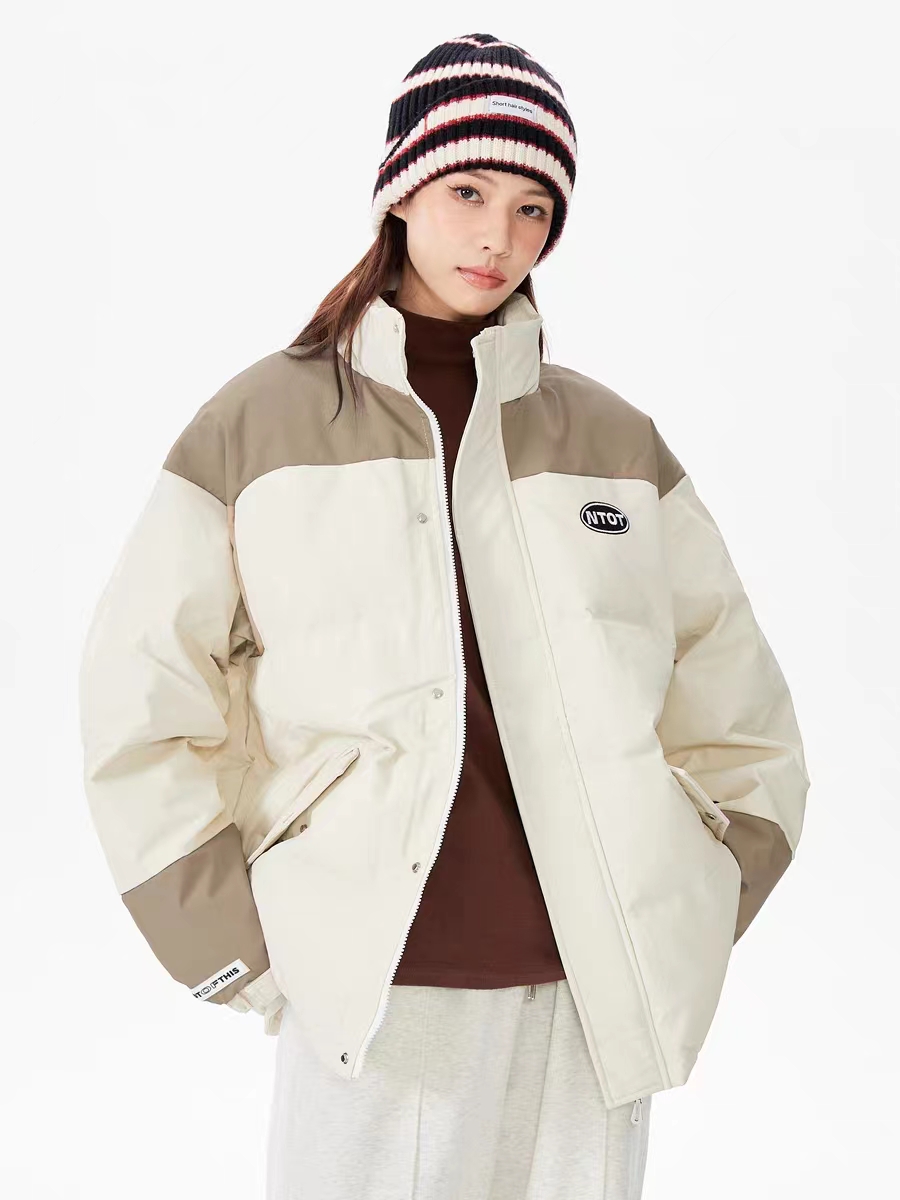 港風高檔撞色pu皮棉衣外套女學生冬季新款ins防風加厚麵包服棉襖