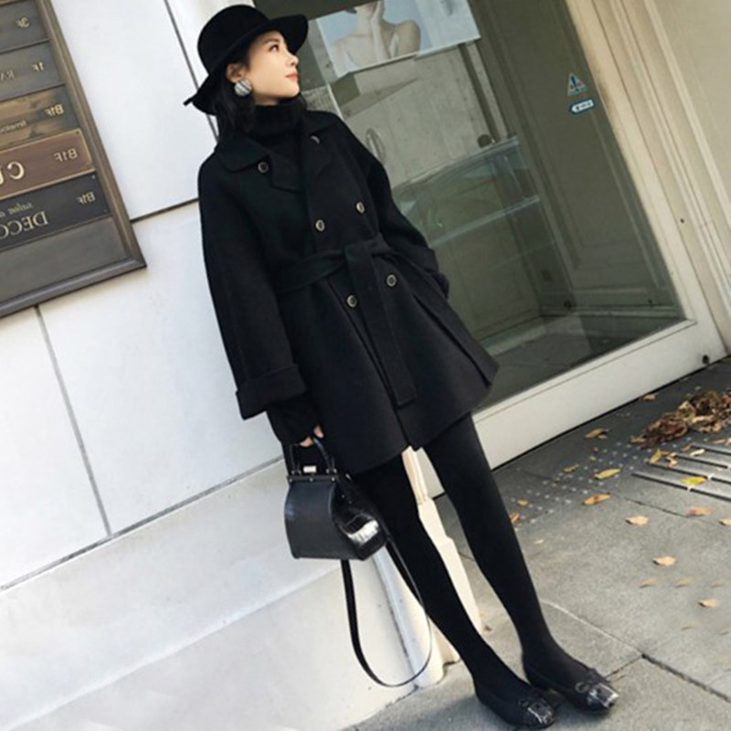 色雙面羊絨大衣女冬裝新款秋冬短款小個子寬鬆赫本風毛呢外套潮