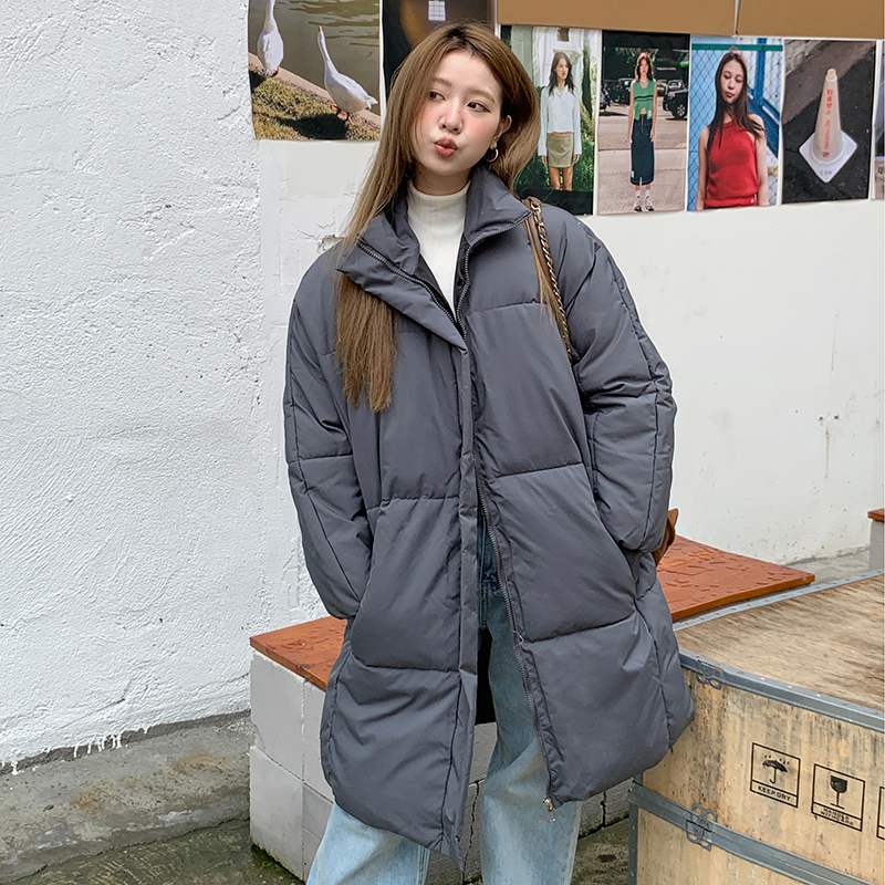 實拍！韓版灰色棉服外套冬季港風復古寬鬆百搭加厚棉衣中長款