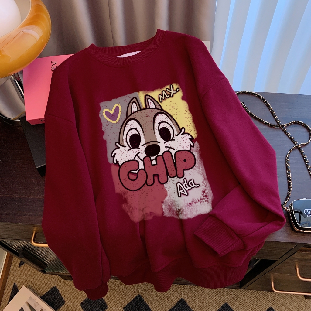 Actual shot of Huamian Thin 310g/Fleece 410g Autumn and Winter Sweater Women's Printed Large Size Women's Wear