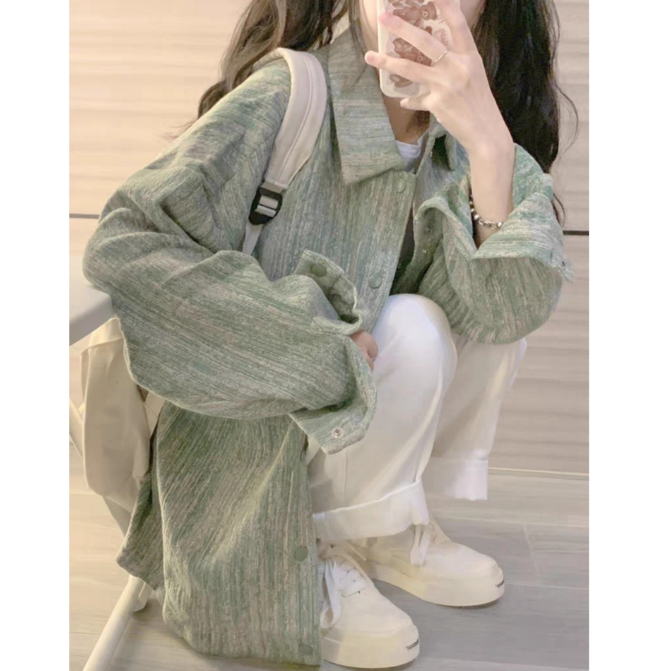 American style small fragrance style tie-dye green jacket for women spring and autumn 2023 new style lazy style retro loose top trend
