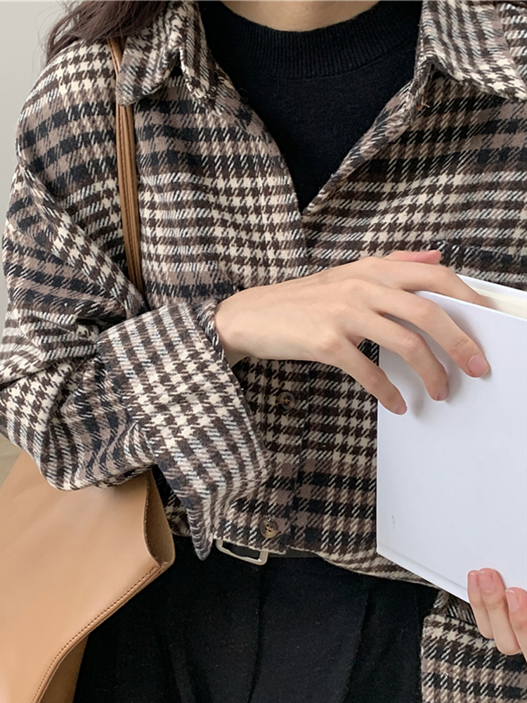 加厚格子襯衫外套女裝2023早秋季新款設計感小眾襯衣長袖磨毛上衣