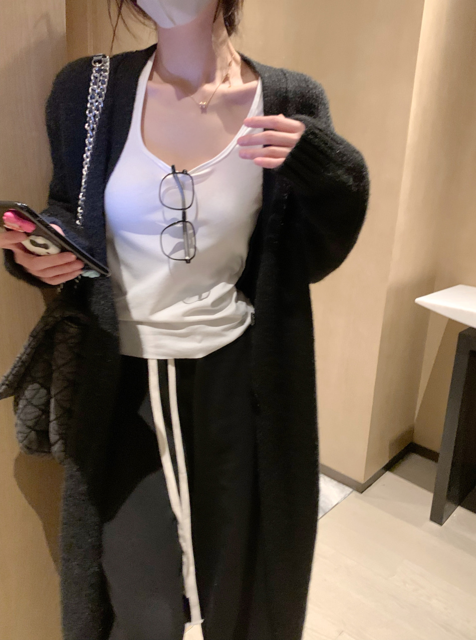 實拍~長款毛衣開衫女秋冬慵懶風鬆弛感寬鬆純色針織長袖外套