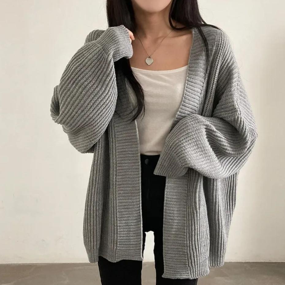 韓國chic寬鬆休閒慵懶百搭中長款毛衣開衫女保暖外套