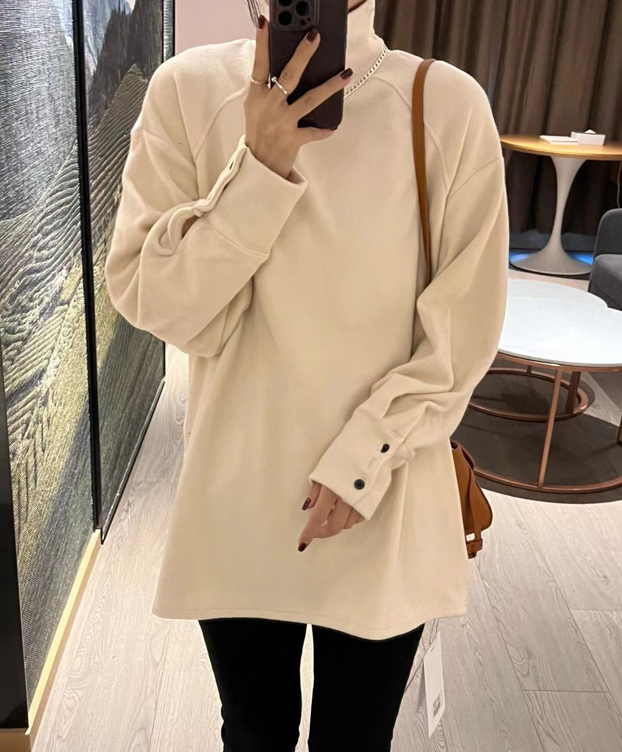 半高領德絨打底衫女秋冬內搭寬鬆中長款加絨加厚磨毛長袖t恤上衣