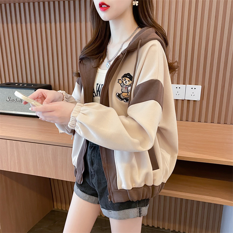 實拍 仿棉華棉複合貝貝絨加厚加絨寬鬆連帽衛衣棒球服外套女