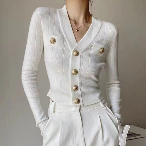 法式小香风V领针织衫女秋季修身显瘦设计感小众气质短款开衫上衣