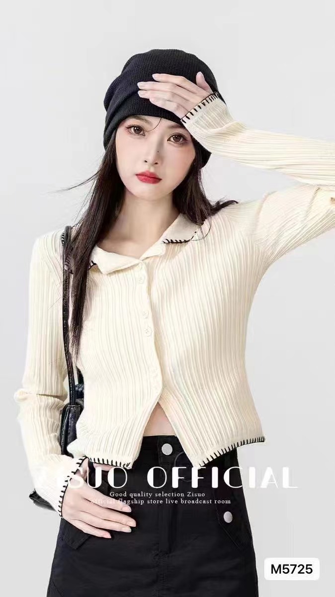 秋冬新款韓版時尚休閒西裝領狗牙繡花邊開衫上衣女