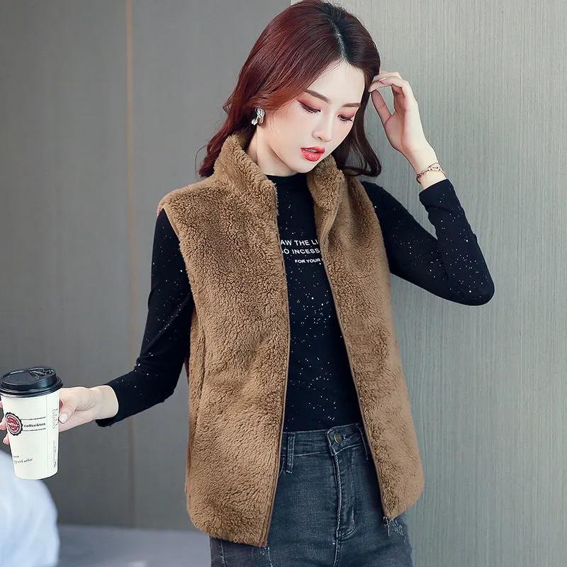 Vest Women's Short Autumn and Winter Double-sided Velvet Vest Jacket Zipper Sleeveless Thickened Warm Waistcoat Large Size Loose Mom