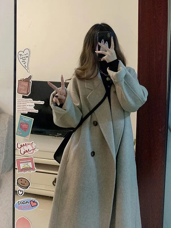 呢子大衣女2023秋冬季新款毛呢外套加厚赫本風韓系冬天高級感長款