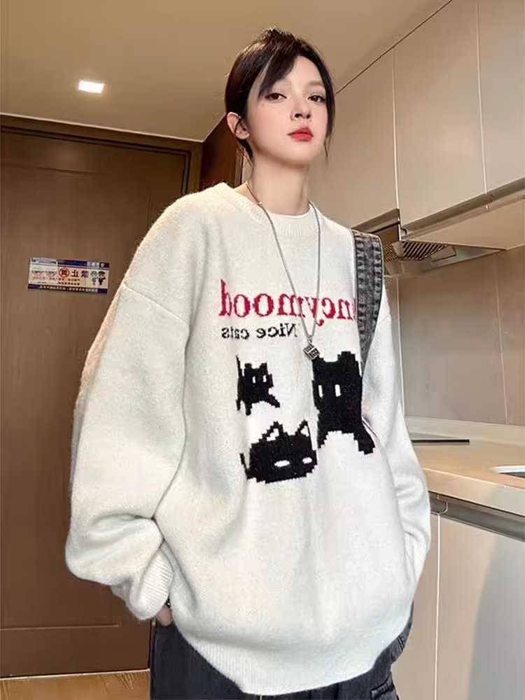 慵懶毛衣女秋冬季新款寬鬆中性風打底針織衫美式潮牌復古線衣外套