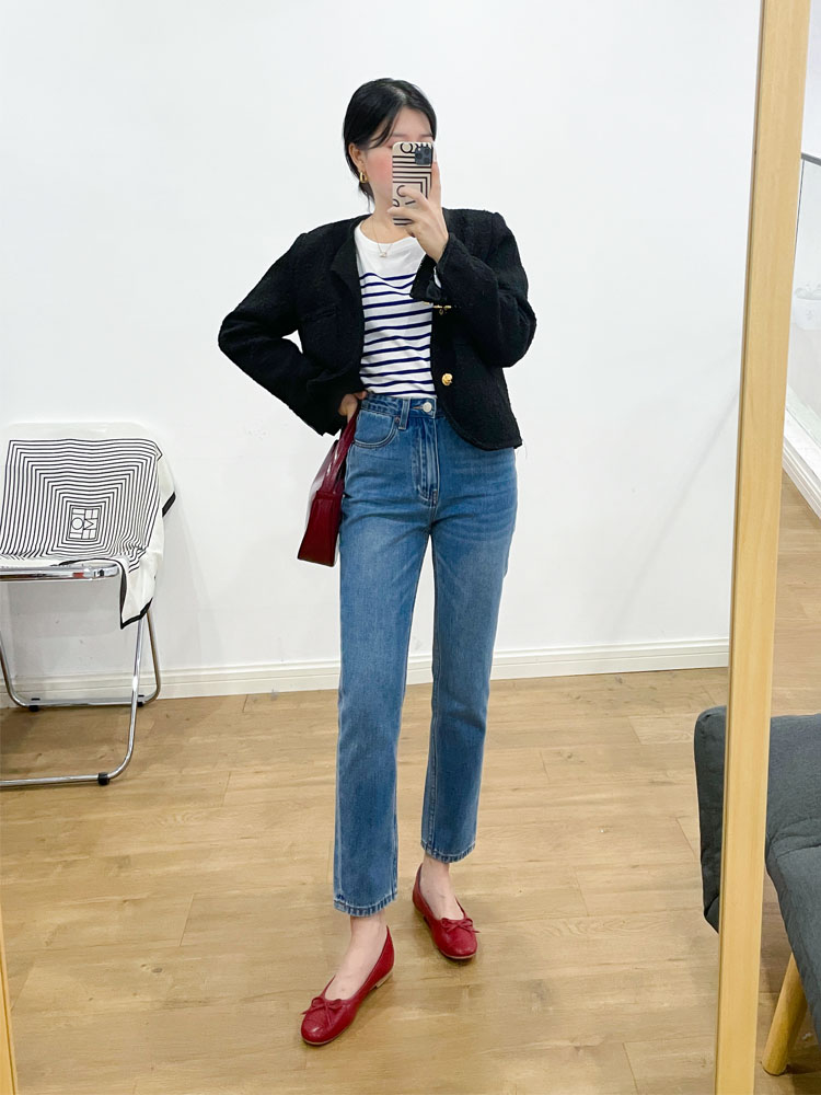 法式高腰直筒牛仔褲女顯瘦春新款美式momjeans寬鬆直筒褲九分