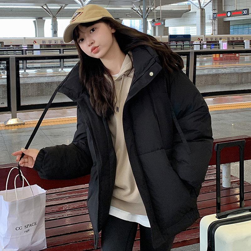 可拆卸帽2023新款小個子羽絨棉服女短款韓版寬鬆oversize外套棉衣