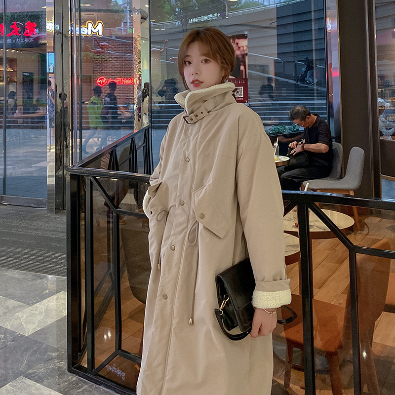 實拍 羽絨棉服冬裝新款中長款棉服學生棉衣女長款過膝羊羔毛外套
