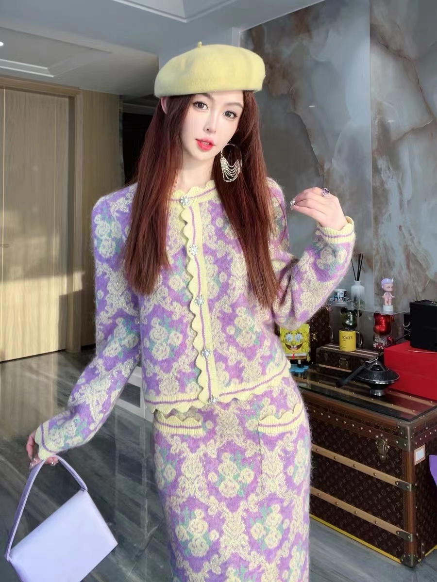 BeQueenStory古董花房秋冬印花復古民族風氣質羊毛套裝