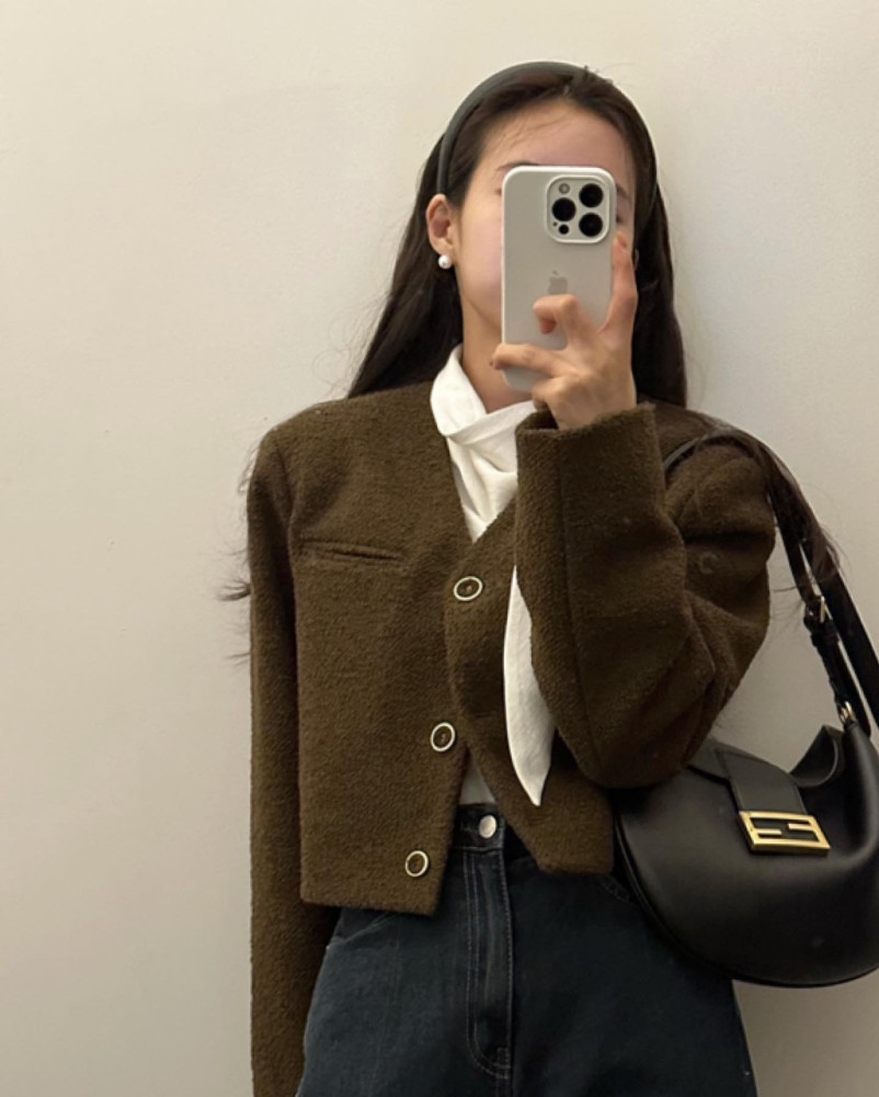 韓國chic 秋冬氣質 單排扣 短款羊毛外套