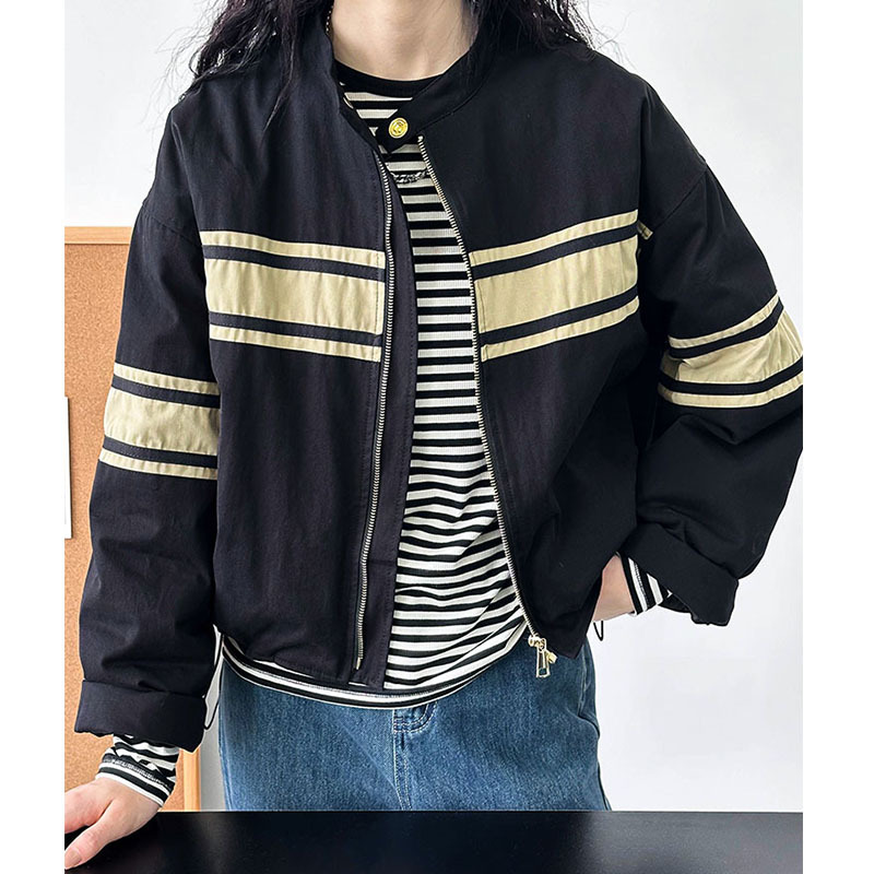 實拍~2023冬季韓系條紋羽絨棉服外套女寬鬆時尚風上衣外套