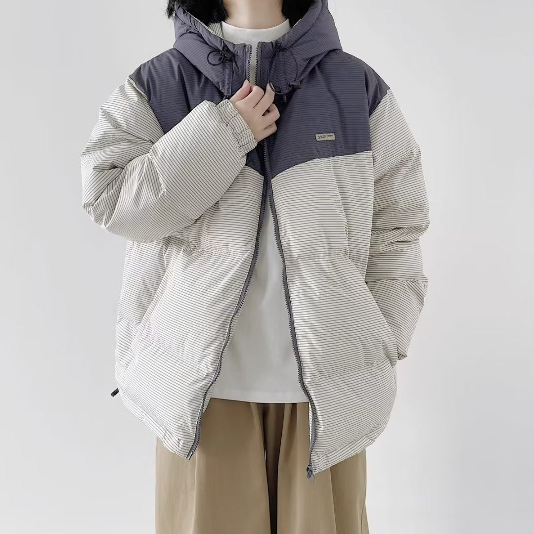 Trendy brand winter national fashion bread coat for women color block cotton coat for women American retro high street jacket