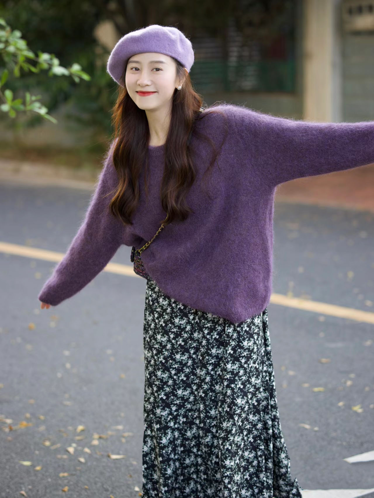 復古紫色軟糯寬鬆毛衣女厚實保暖秋冬季浣熊絨高級感小眾氣質上衣