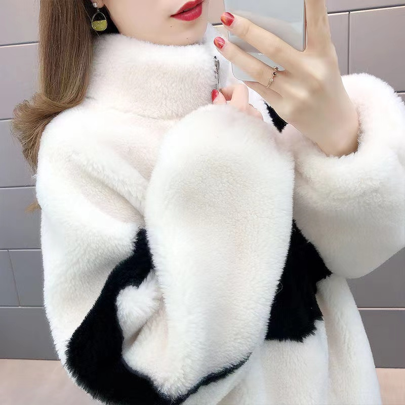 New winter style thickened imitation rabbit fur coat for women lamb wool particle all-in-one sweatshirt