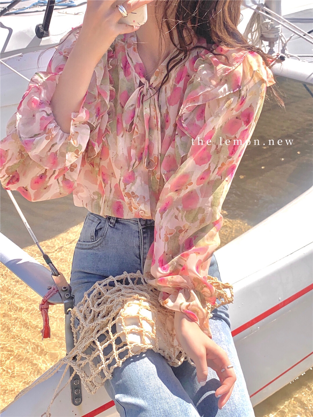 碎花2023年春秋短款時尚洋氣外搭寬鬆百搭韓版雪紡上衣薄款女長袖