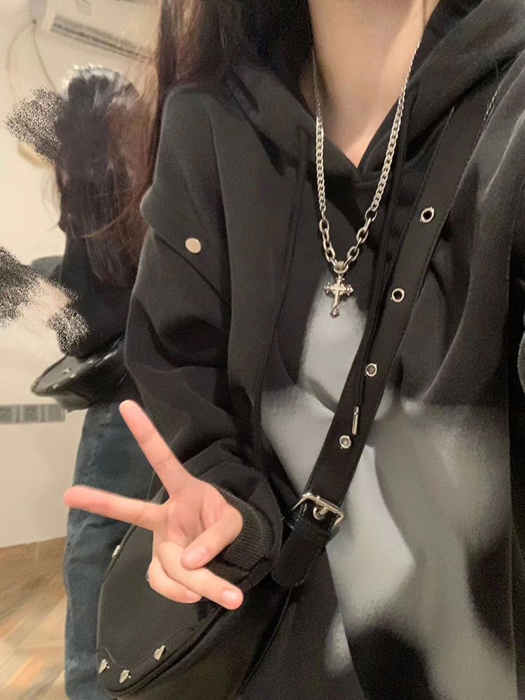 美式復古星星衛衣女春秋大碼寬鬆潮牌慵懶風oversize套頭連帽外套