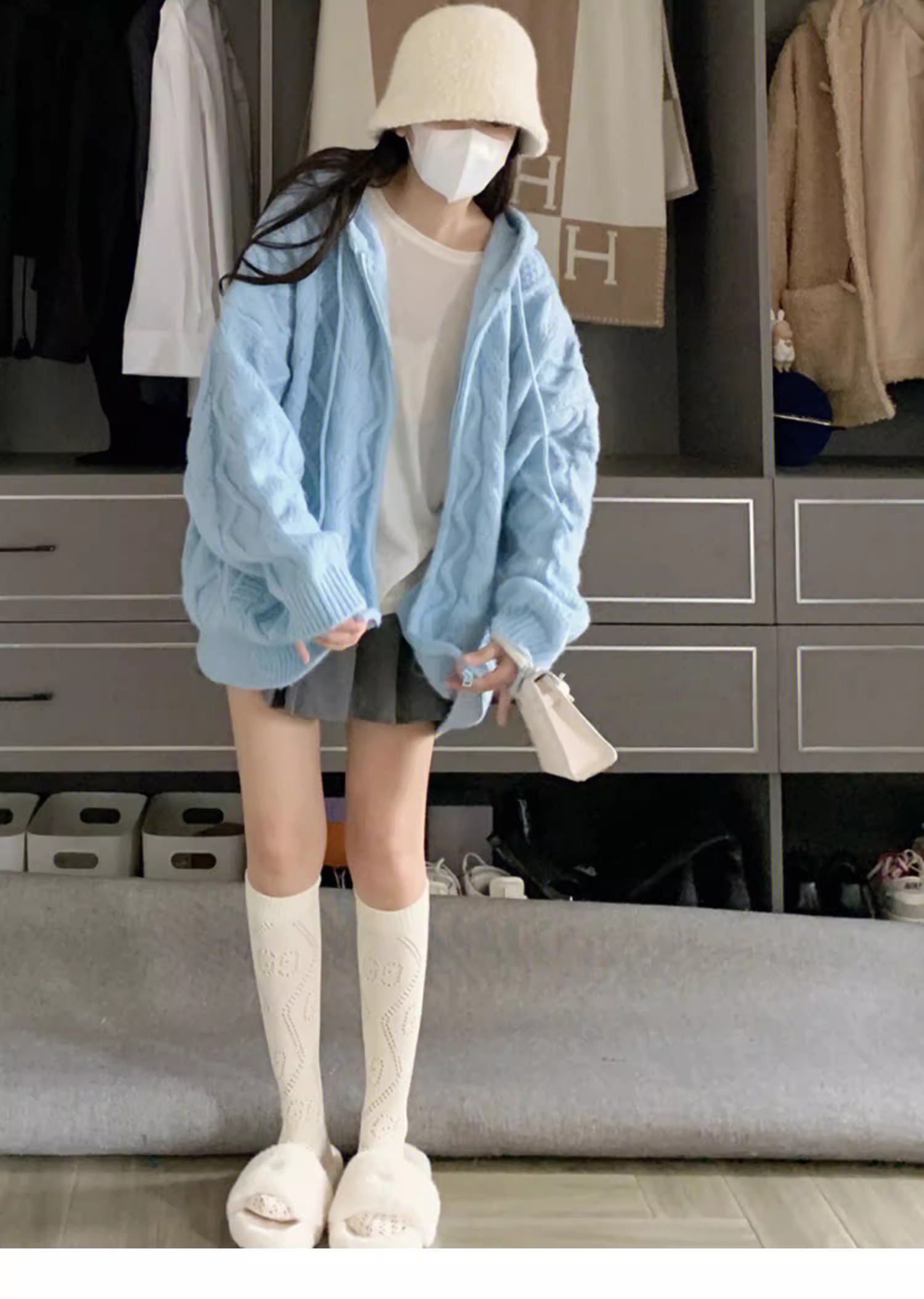 慵懶風連帽毛衣外套女加厚秋冬小個子法式溫柔系寬鬆針織開衫上衣
