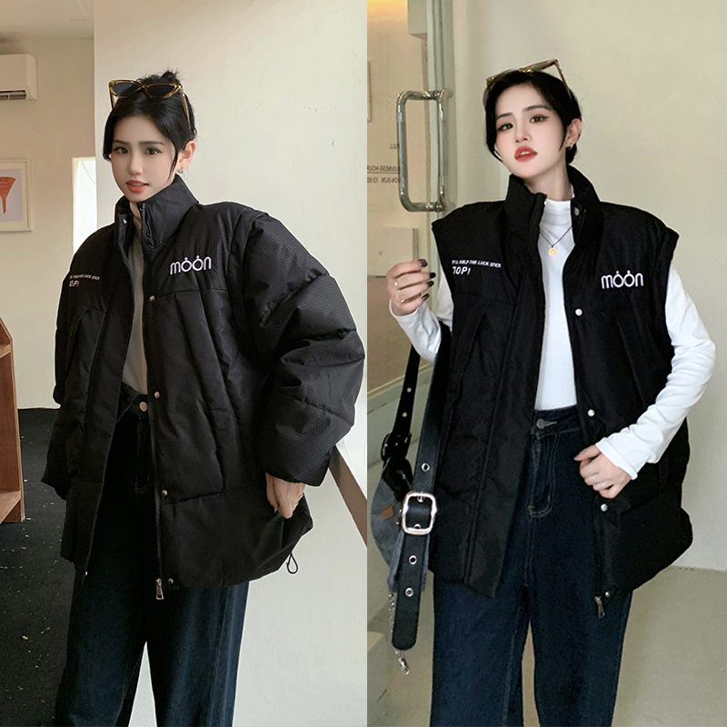 實拍大碼女裝2023袖子可拆卸兩穿棉服外套冬季韓版寬鬆百搭棉服潮